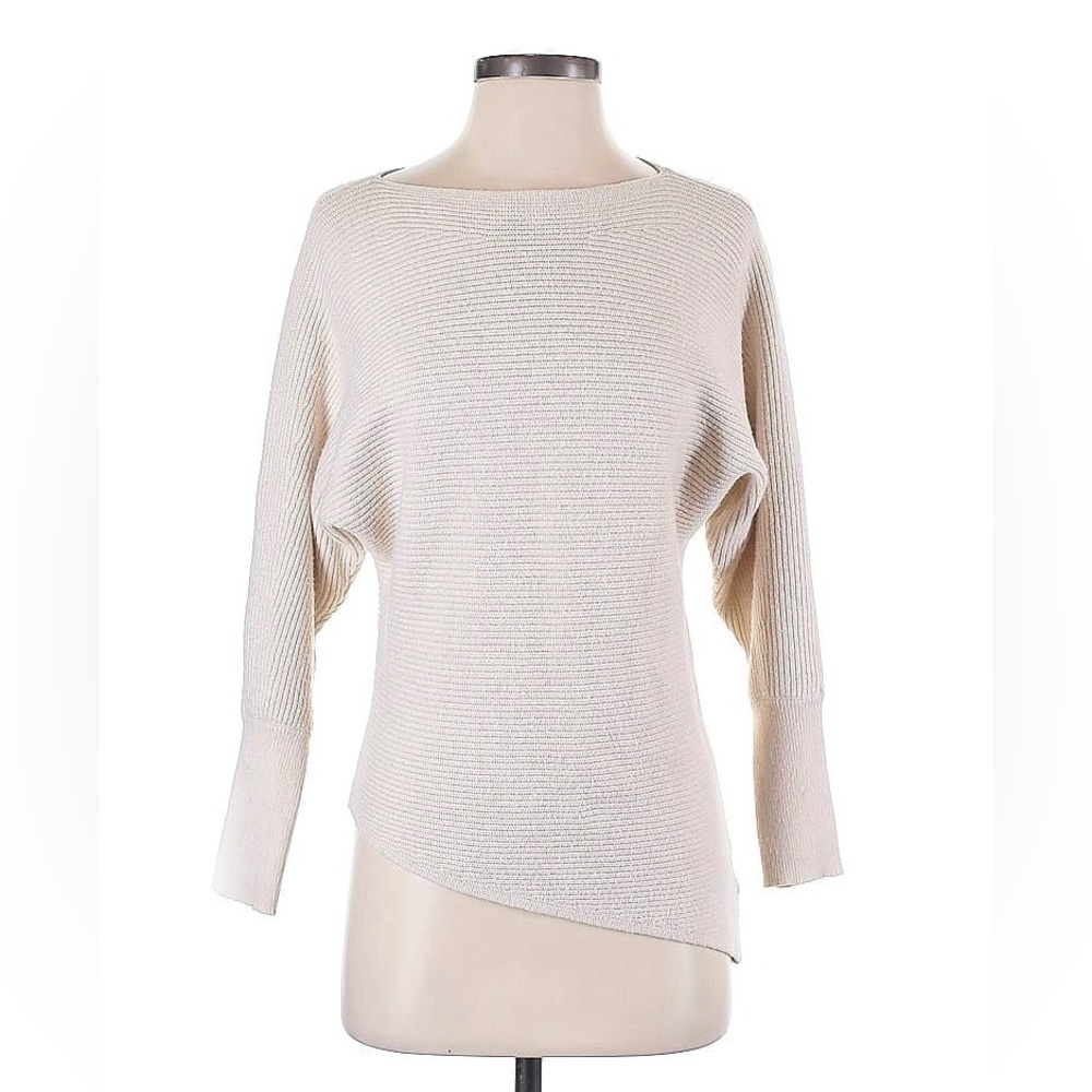 Express Asymmetrical Pullover Sweater Knit Ivory Off-white Batwing-Sleeves XXS